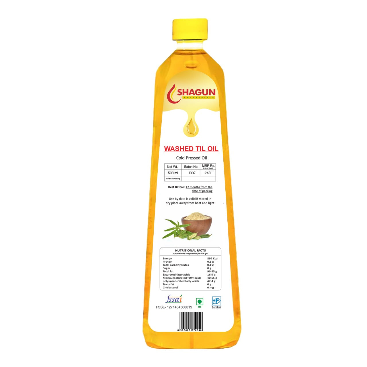 Shagun Cold Pressed Sesame Oil | 100% Pure Gingelly Oil 500 ML