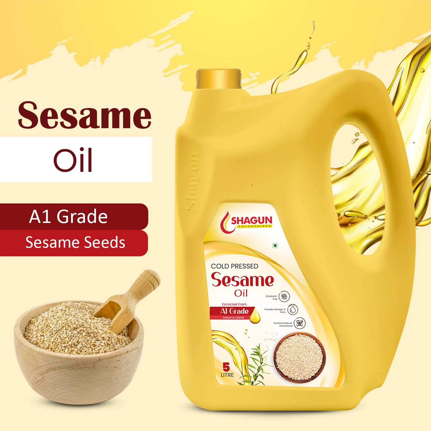 Shagun Cold Pressed Sesame Oil 4.5 Litre (Gingelly Oil)