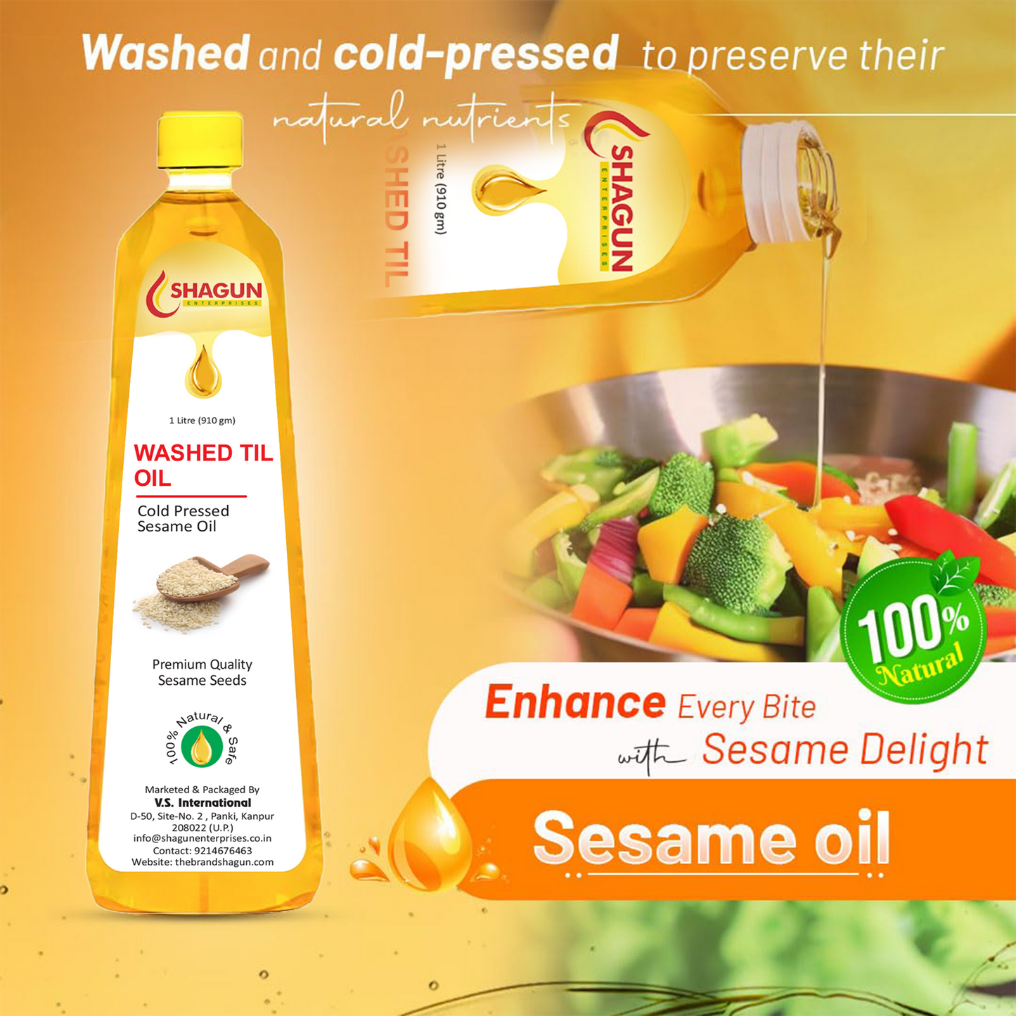 Shagun Cold Pressed Sesame Oil | 100% Pure Gingelly oil 1 Litre