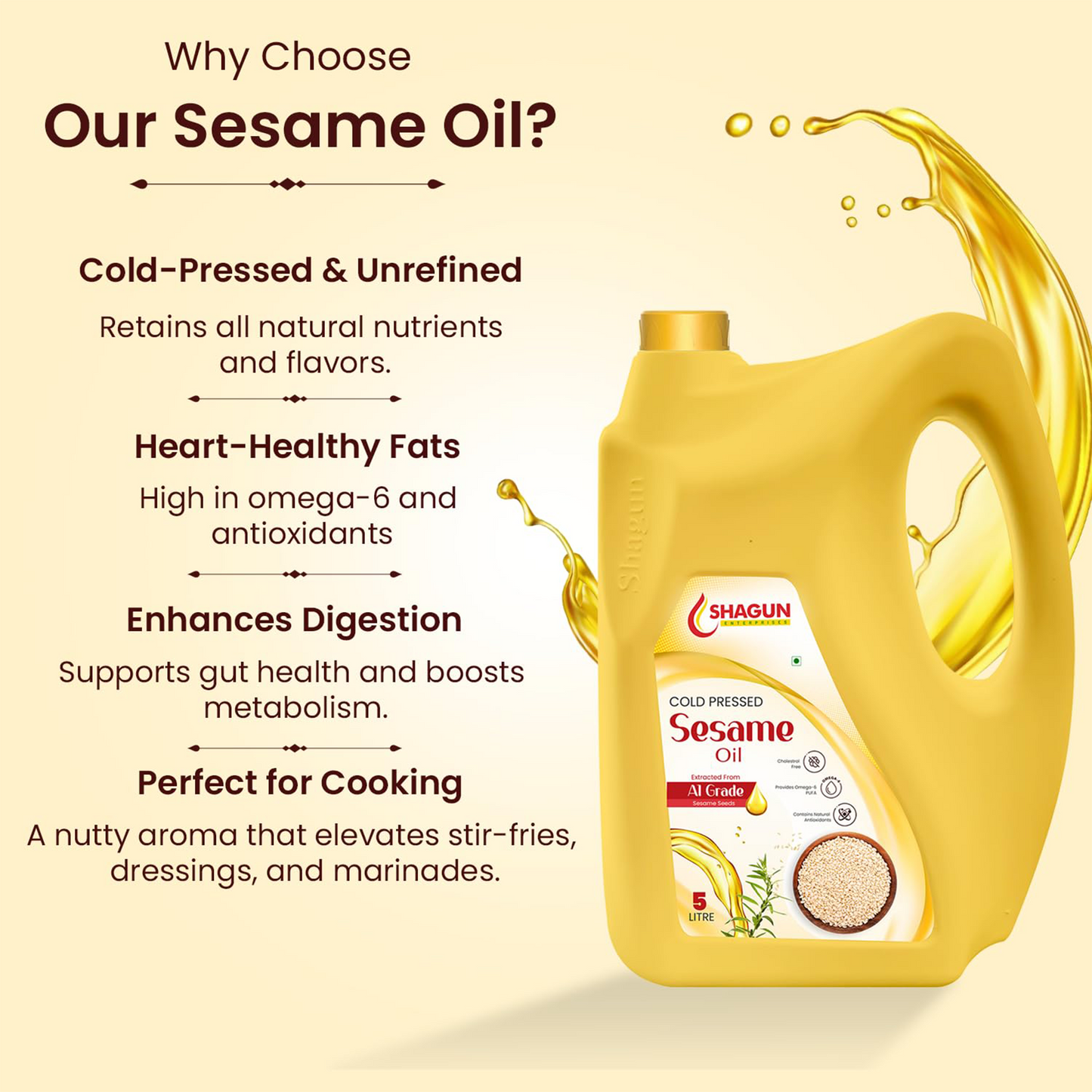 Shagun Cold Pressed Sesame Oil 4.5 Litre (Gingelly Oil)