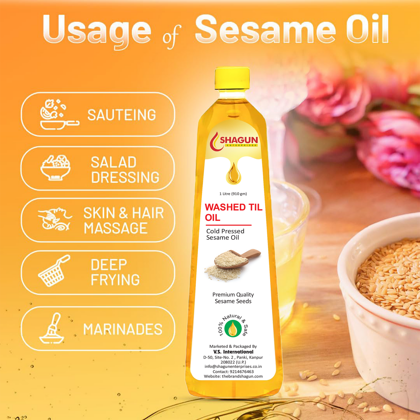Shagun Cold Pressed Sesame Oil | 100% Pure Gingelly oil 1 Litre
