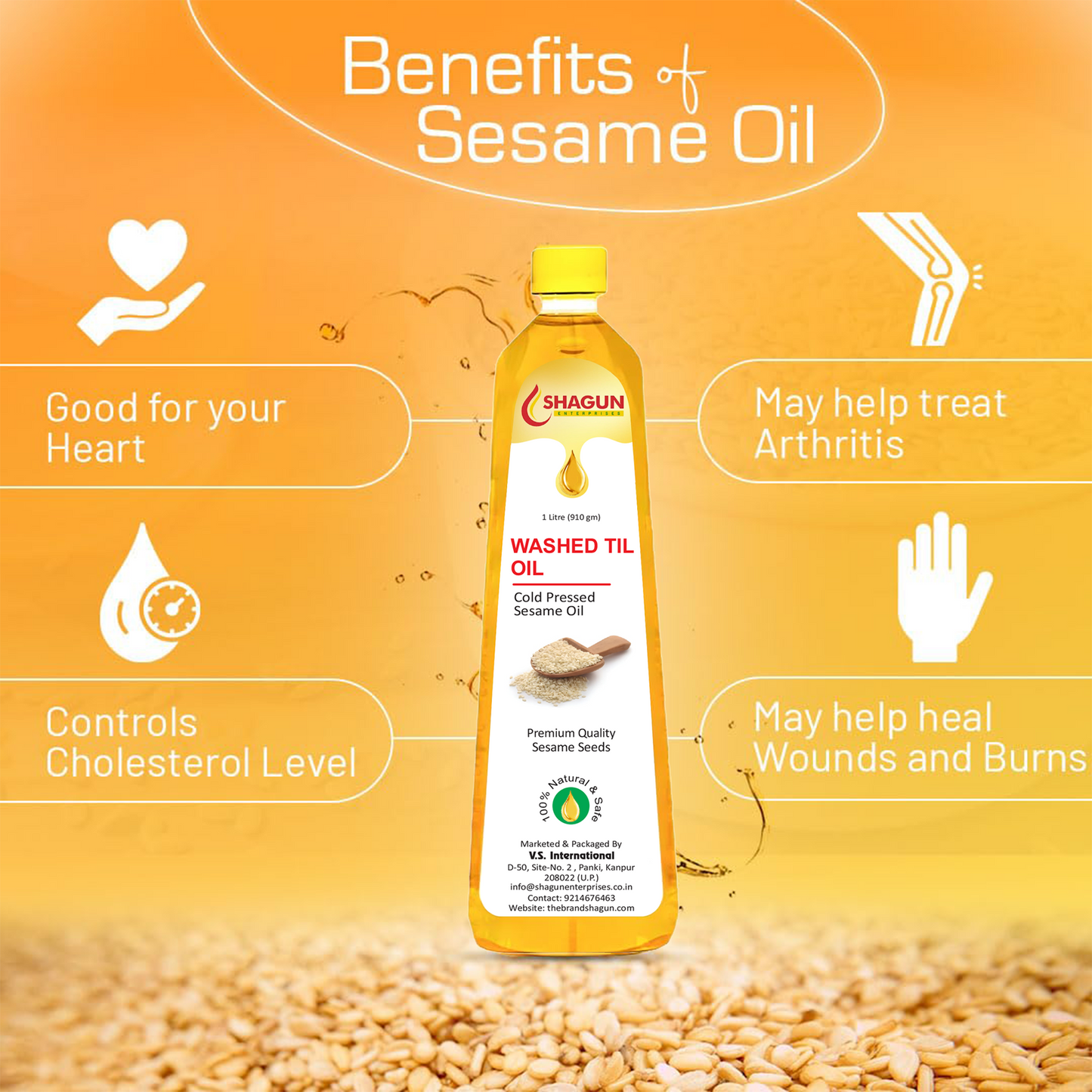 Shagun Cold Pressed Sesame Oil | 100% Pure Gingelly oil 1 Litre